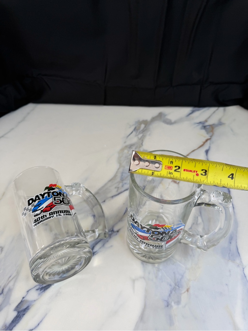 Vintage 1998 Daytona 500 40th Annual NASCAR Glass Beer Mugs Steins Set of 2 - Picture 6 of 6